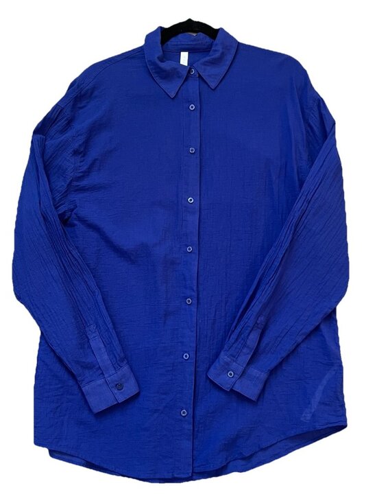 Fabletics Tops - Fabletics Womens Cotton Voile Oversized Shirt Size Medium Button Up Admiral Blue